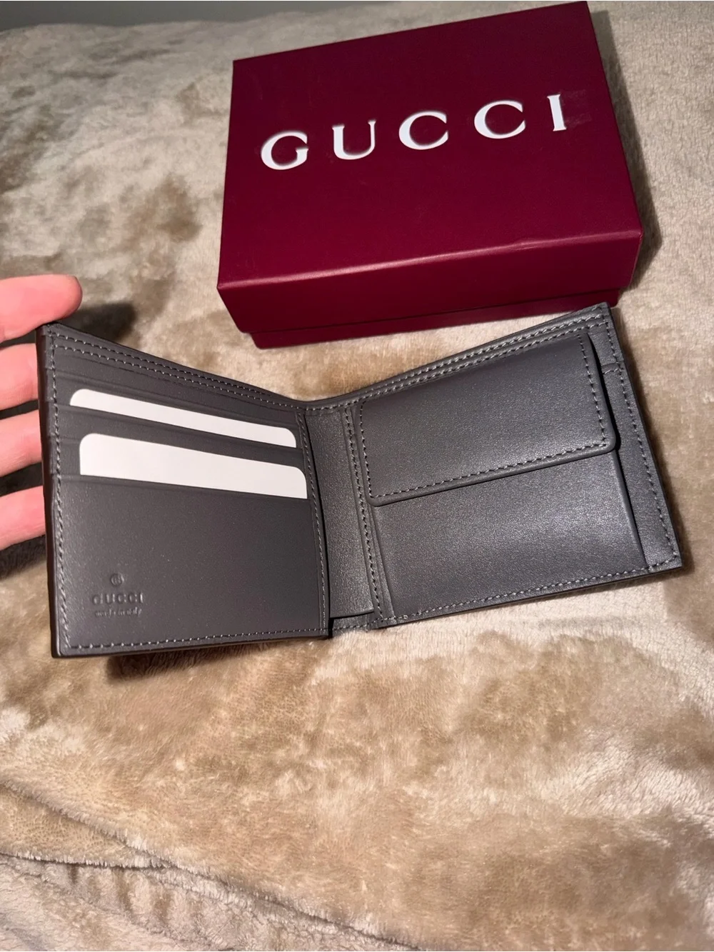 Gucci Black Embossed GG Leather gray with coin pocket